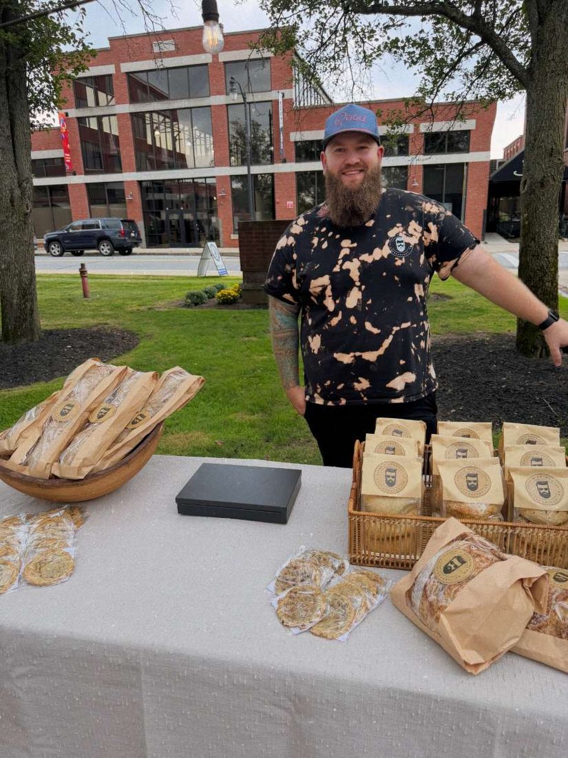 Gary at the pop-up with Heron Pond Farm