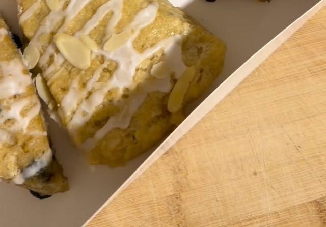 A box of glazed scones